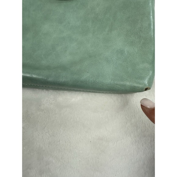 Susan Joy Vegan Leather Gold Ring Handle Bag Purse Zipper Strap Light Green - Picture 12 of 16